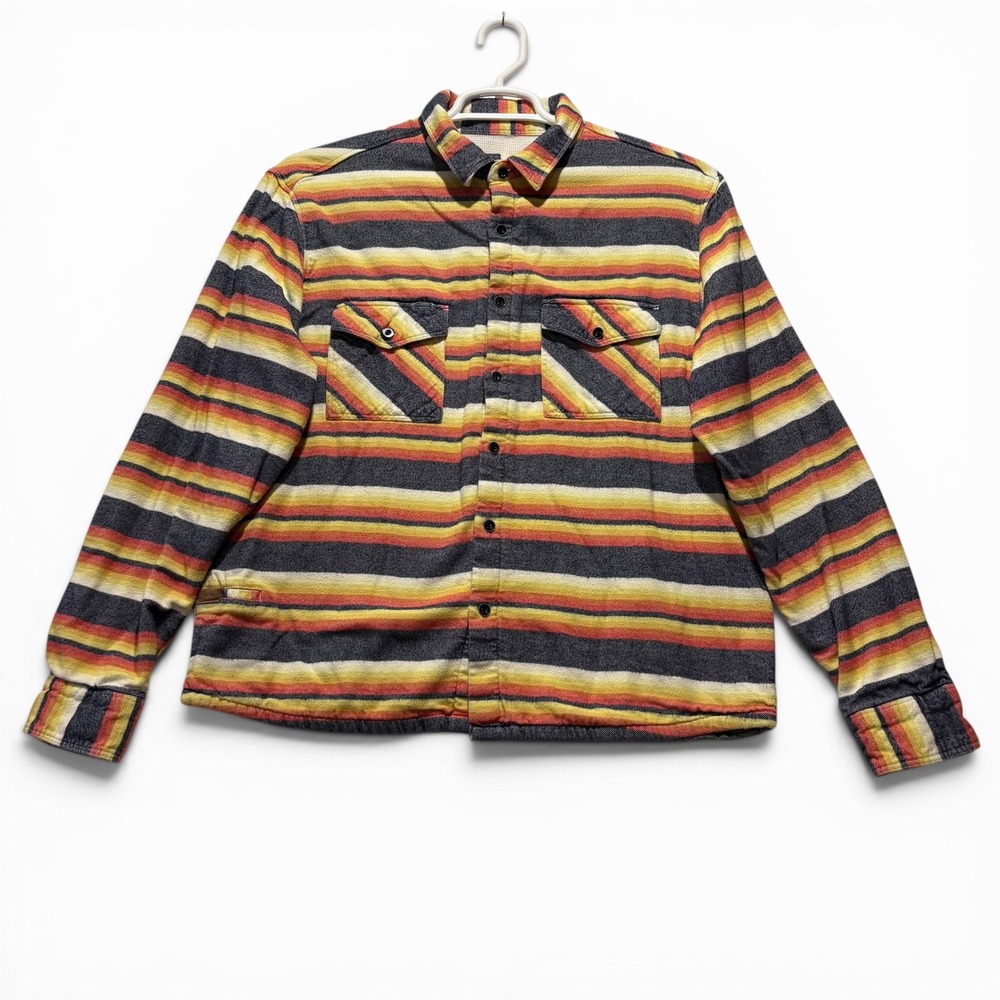 California Cowboy Men's Large Southwestern Serape Stripe Flannel‎ Shacket Jacket